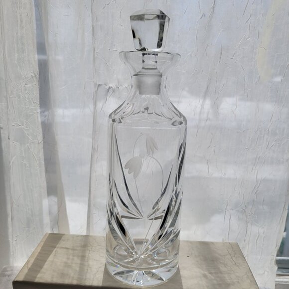 Stunning Vintage Cut Crystal Decanter With Stopper & Floral Etching - Picture 2 of 6